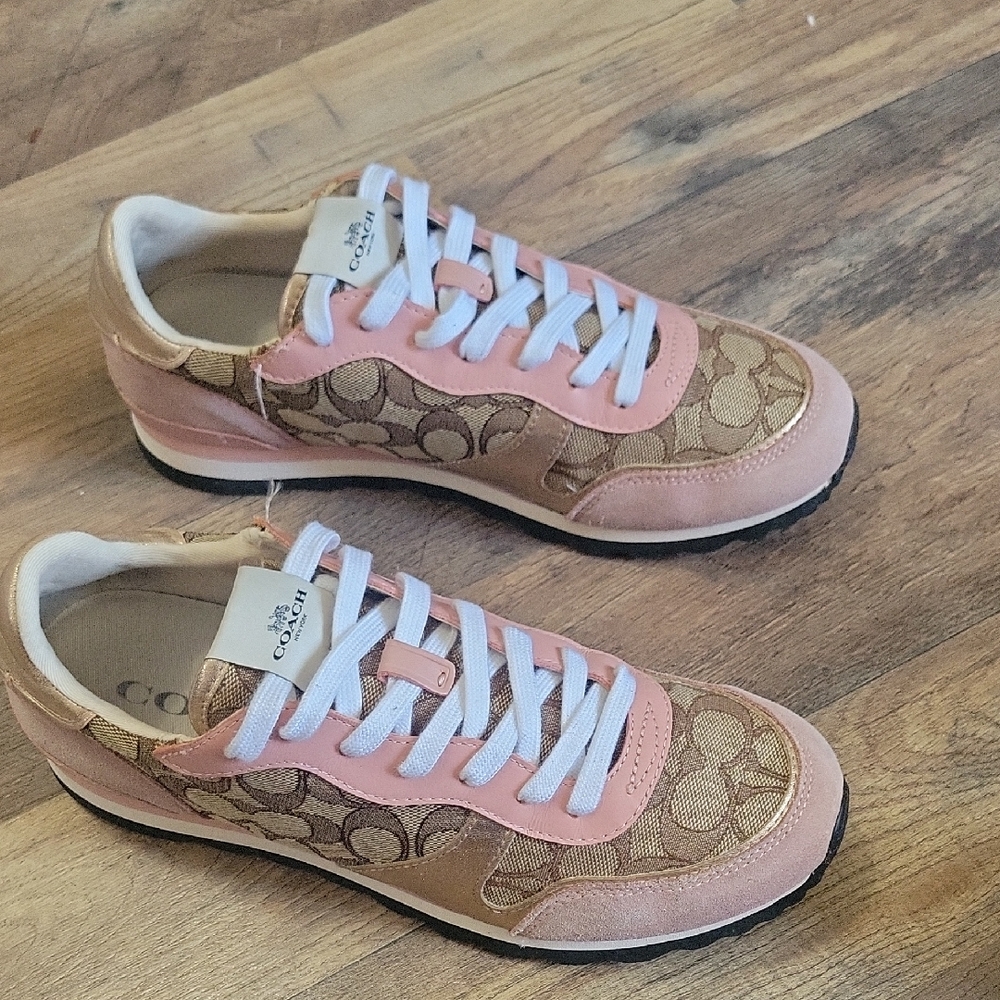 Coach Women's Pink and Brown Sneakers